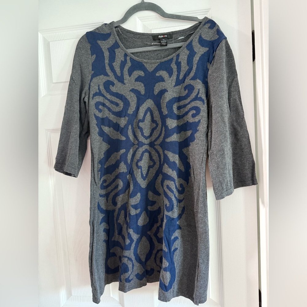 Style & Co. Long Sleeve Dress in Gray and Blue